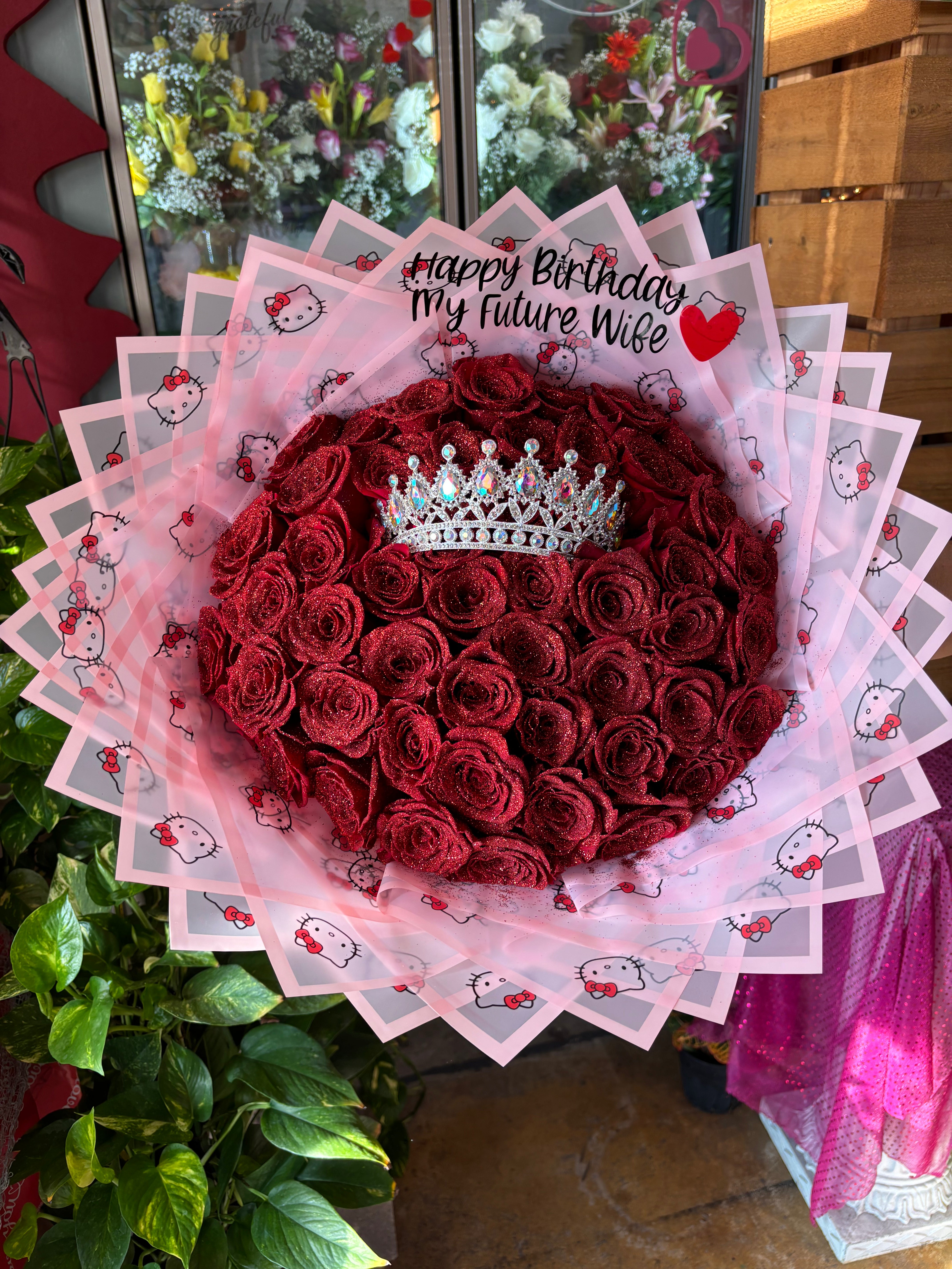 50 Red glitter roses for my queen 🌹