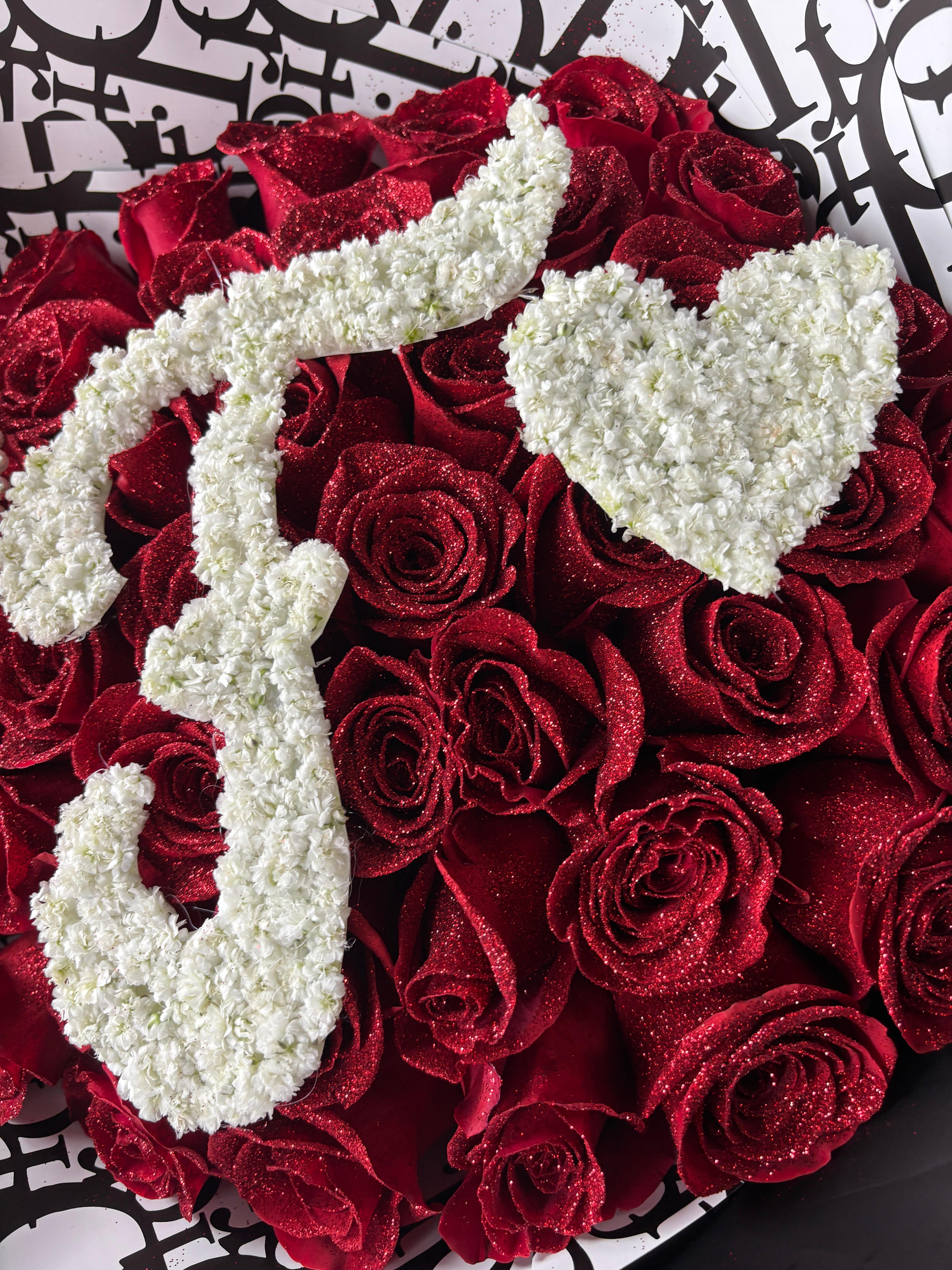 36 glittered roses with Initial of choice ❤️