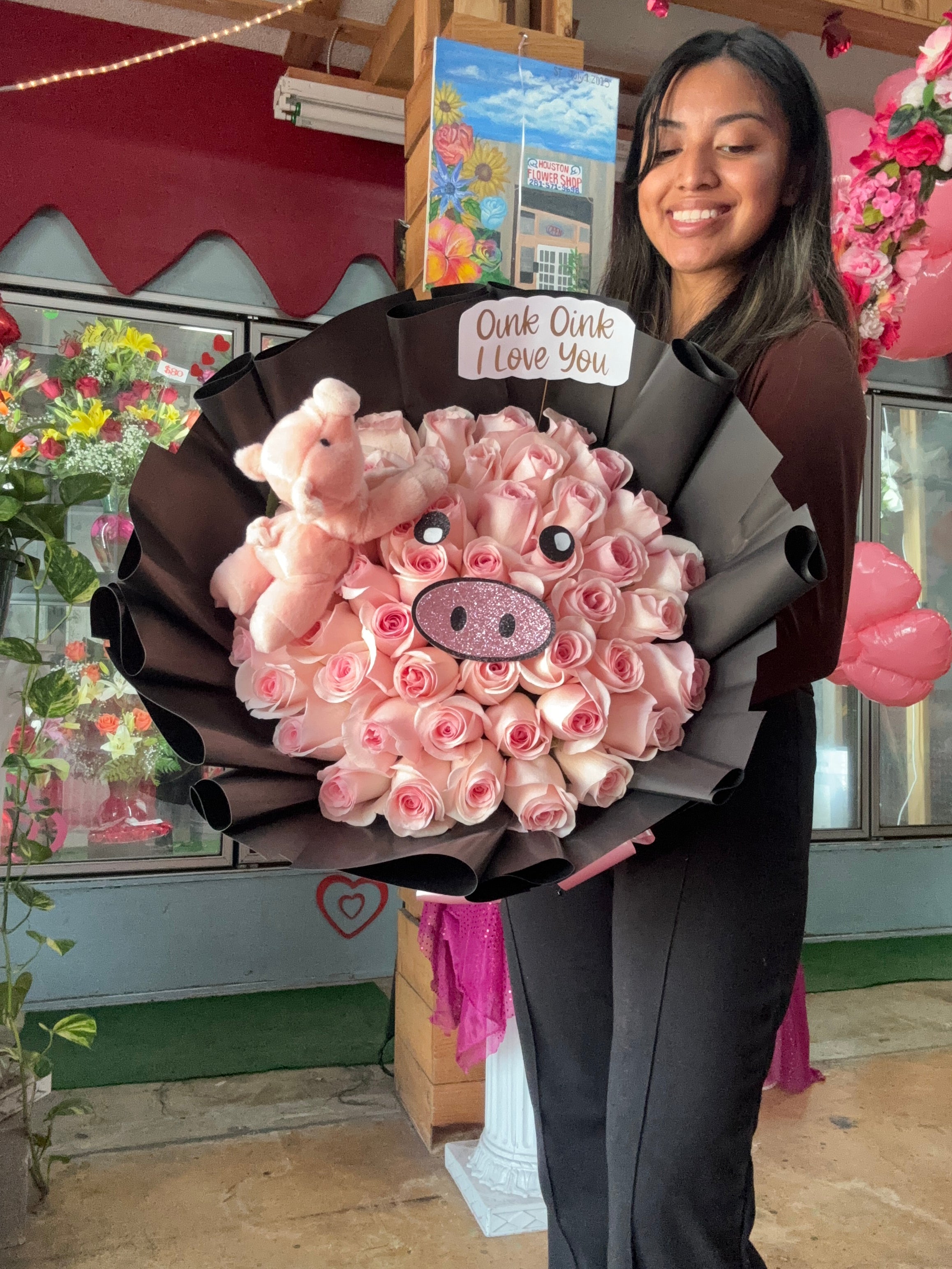 50 rose pink piggy bouquet π½π