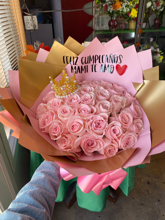 24 Pink barbz  roses with glitter