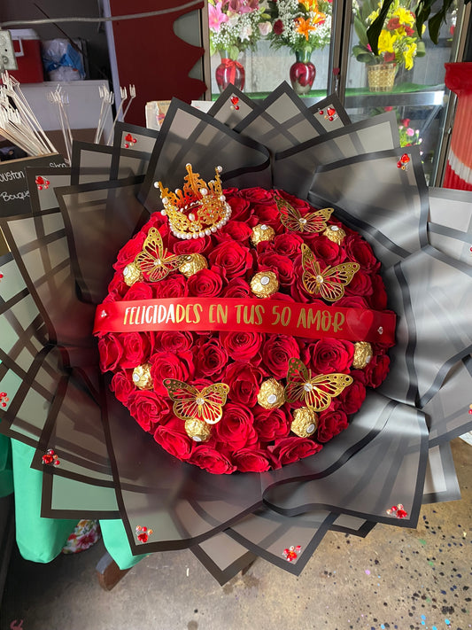 Dior RAMO Buchón Of 50 Red Roses–Floral Arte
