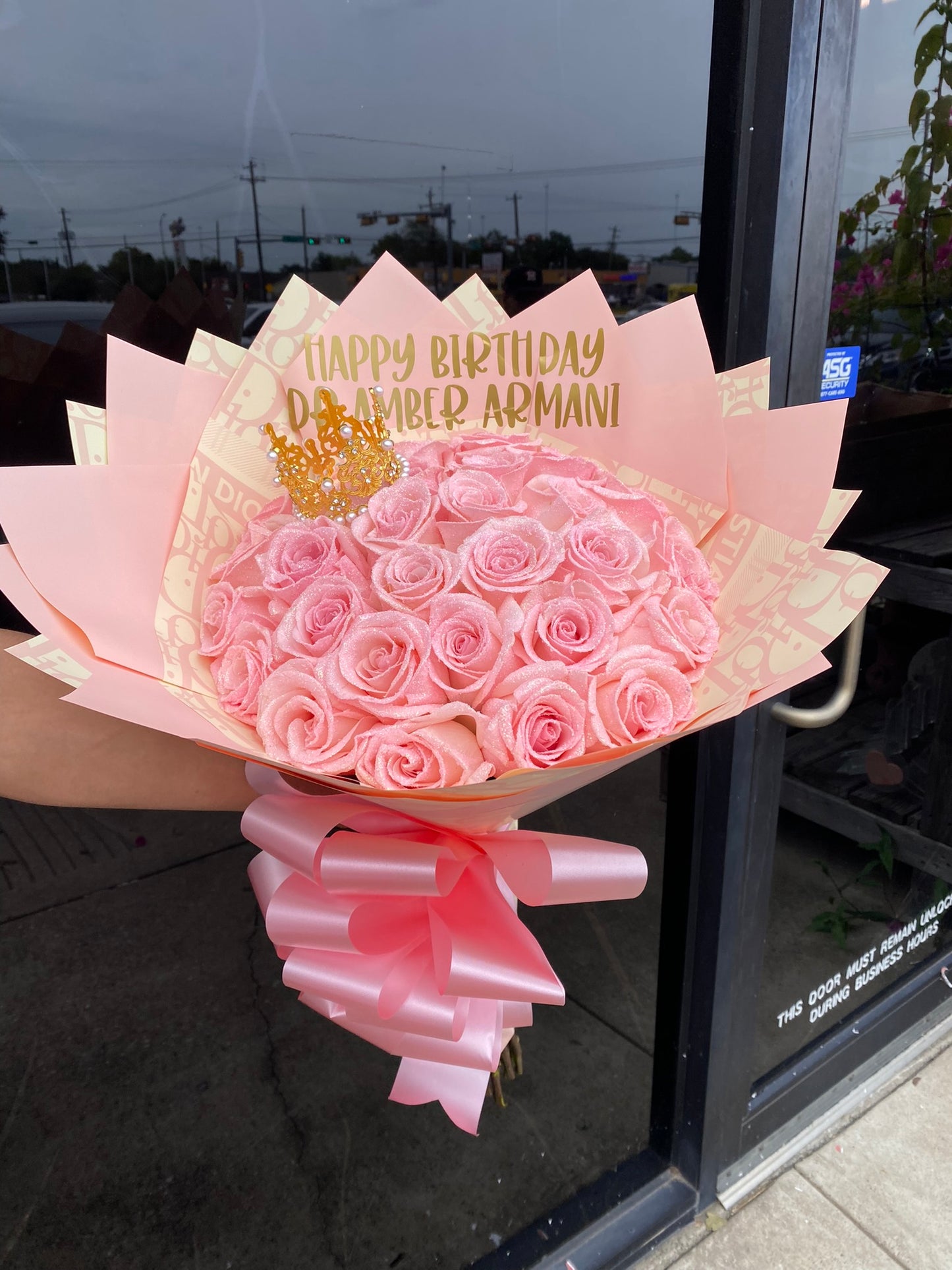 24 Pink barbz  roses with glitter