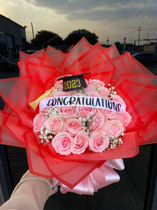 24 Rose pink Graduation Bouquet 🎓🎀