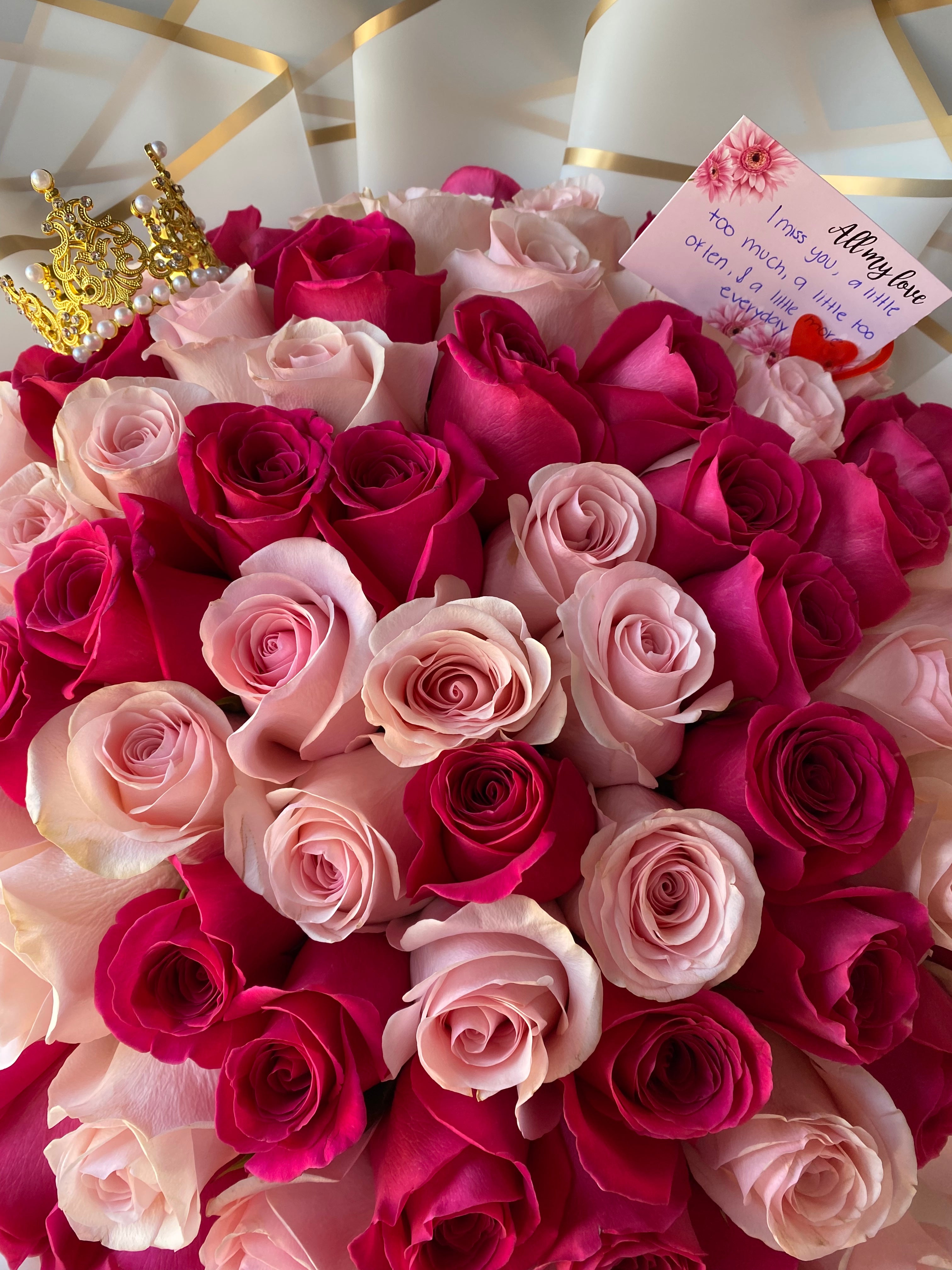 75 Rose Mixed Pinks Princess bouquet 💖