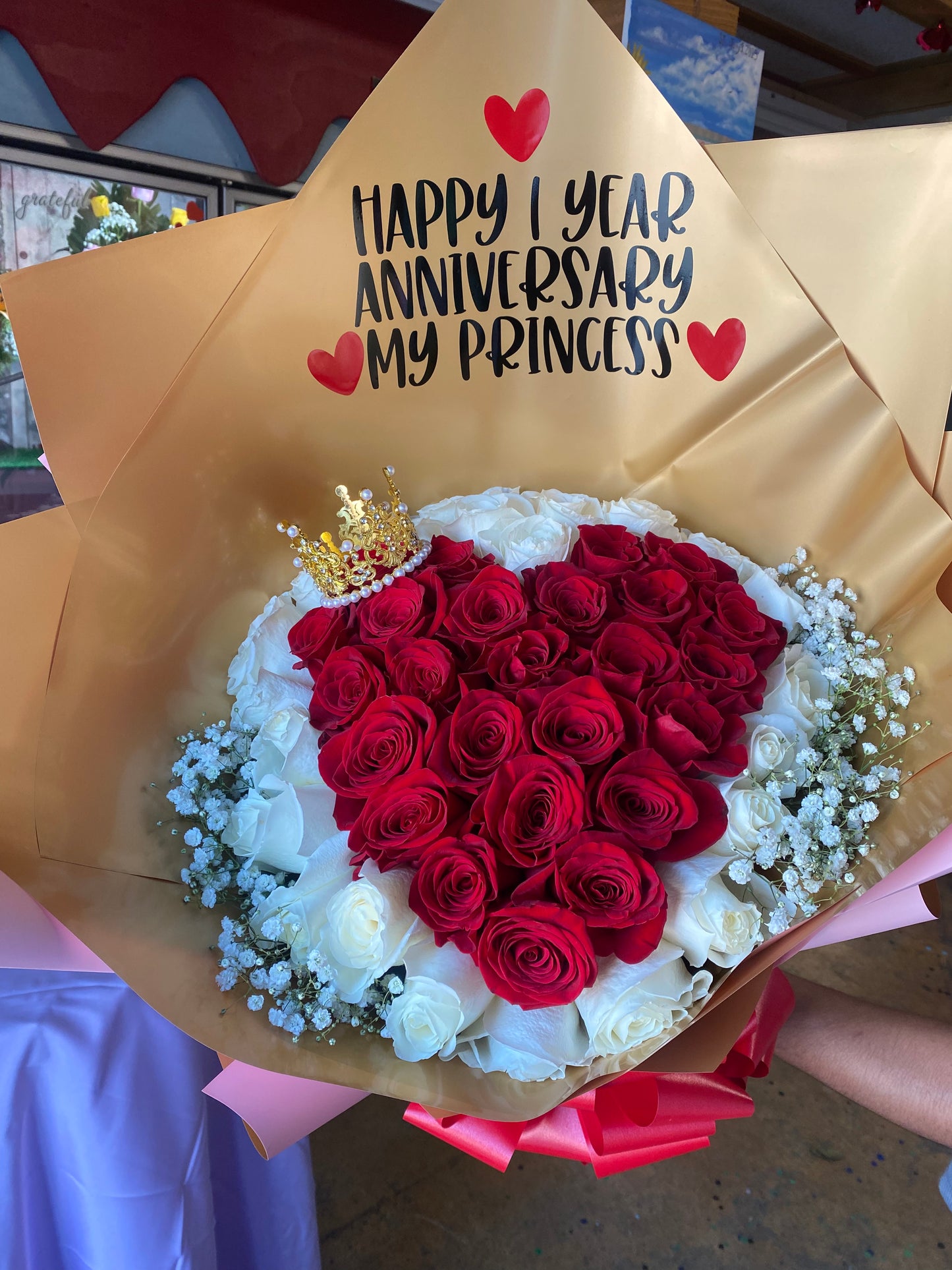 50 rose 3 color with mini crown princess bouquet ❤️ – bouquetsbyrubyhtx
