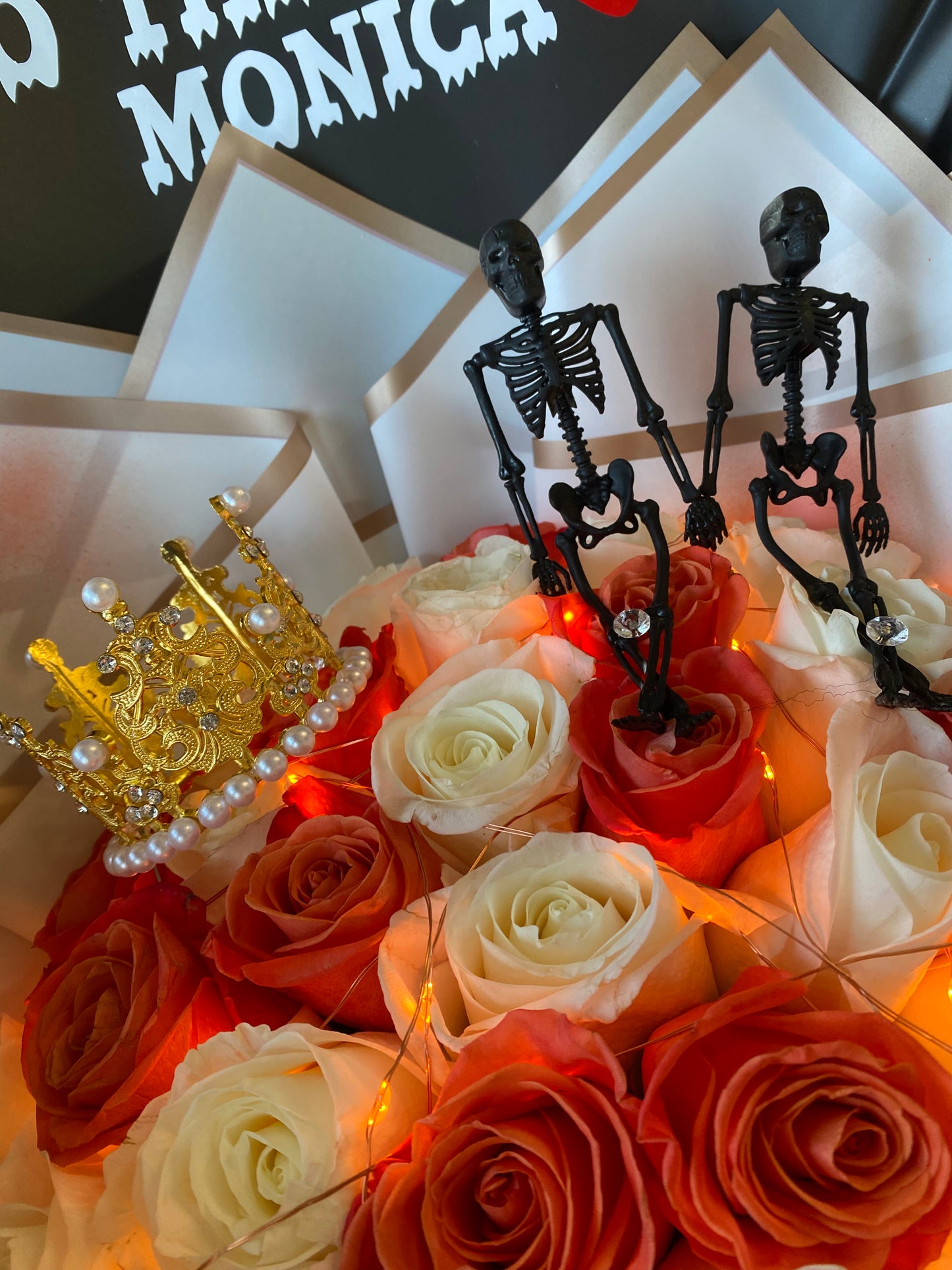 24 rose skeleton Without you I would die+ led lights