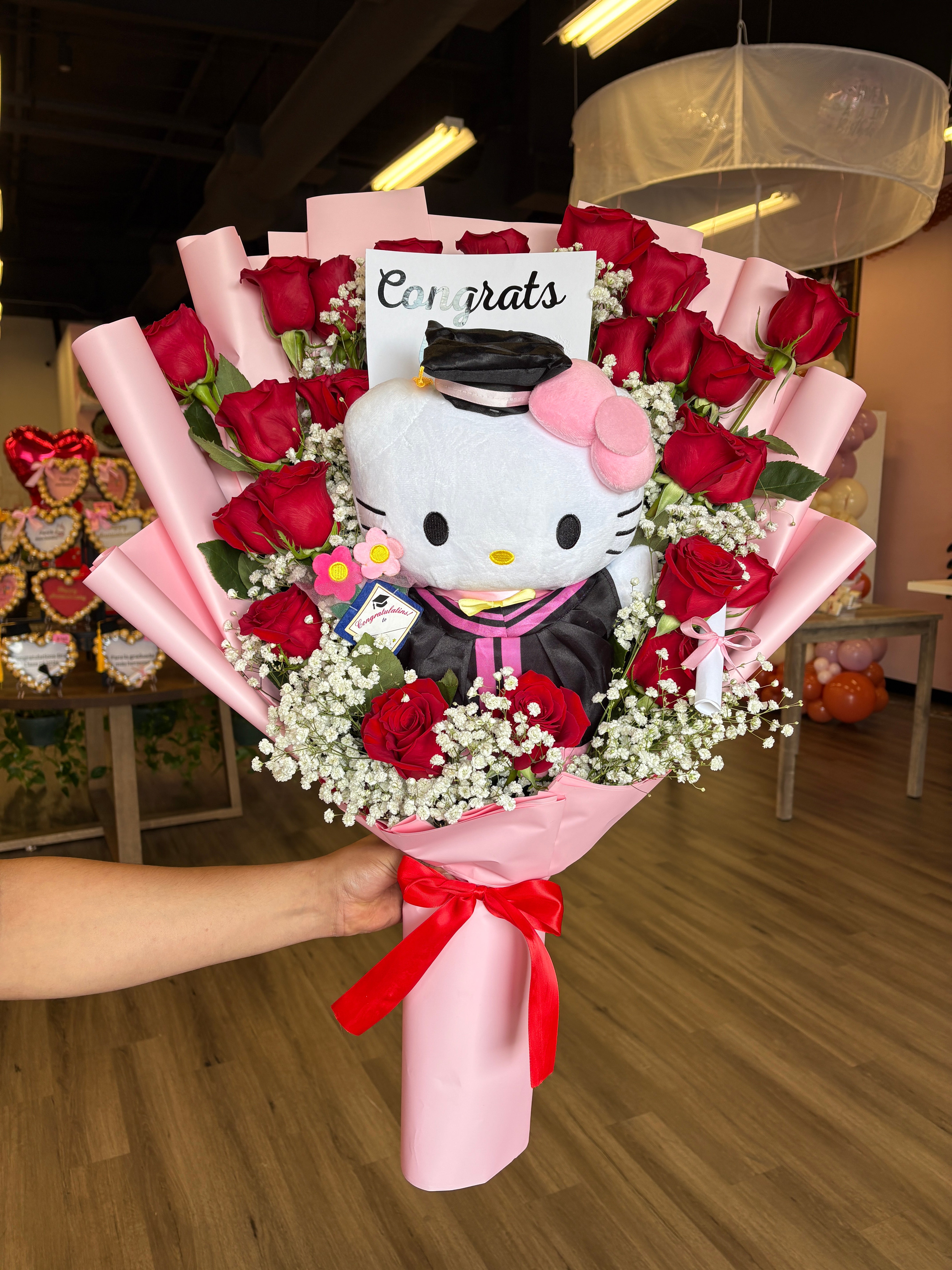 Flat 24 rose + Large Grad Plushy🎓