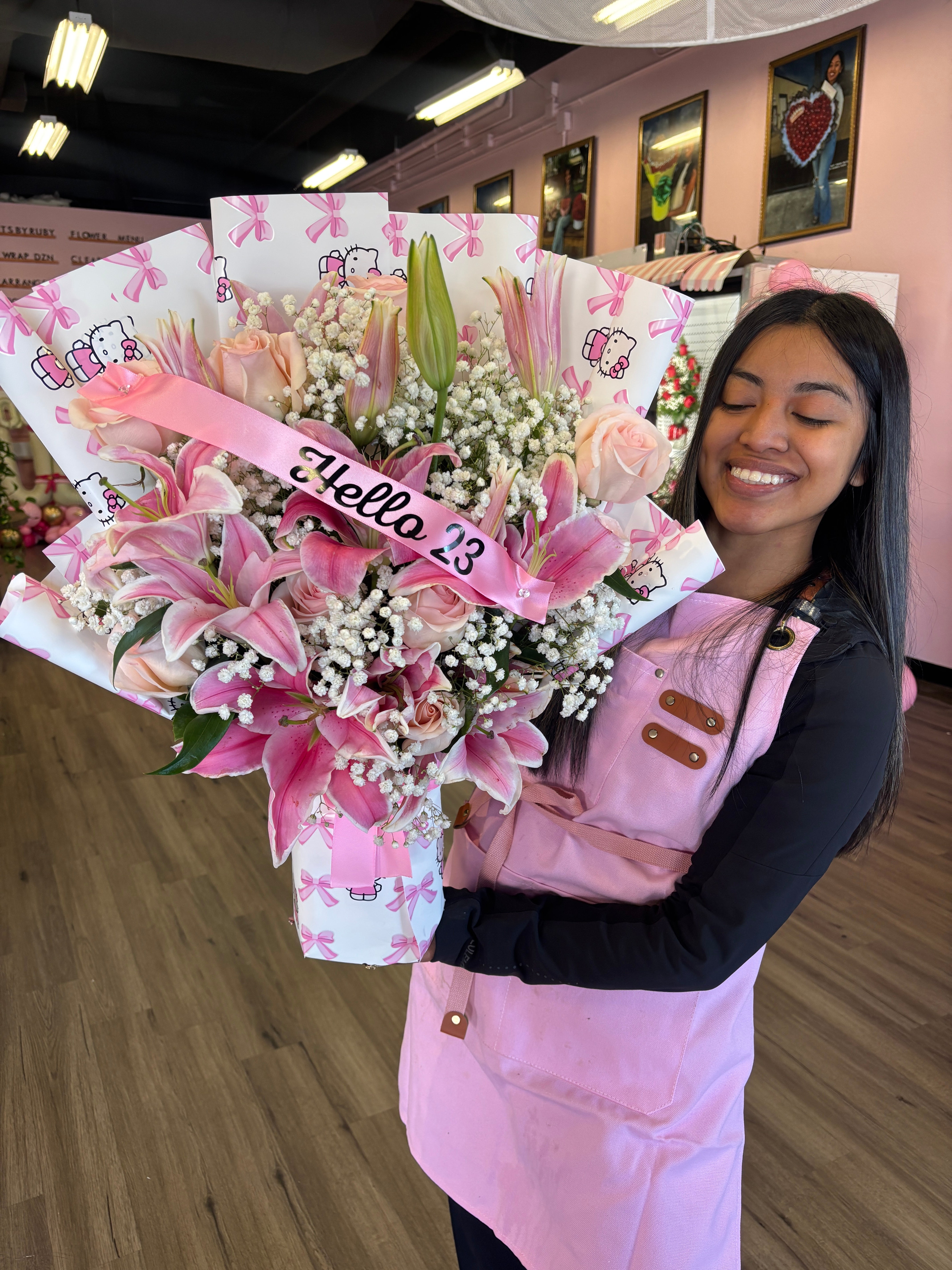 12 lilies + 12 roses Standing bouquet of lilies and pink roses 🌸