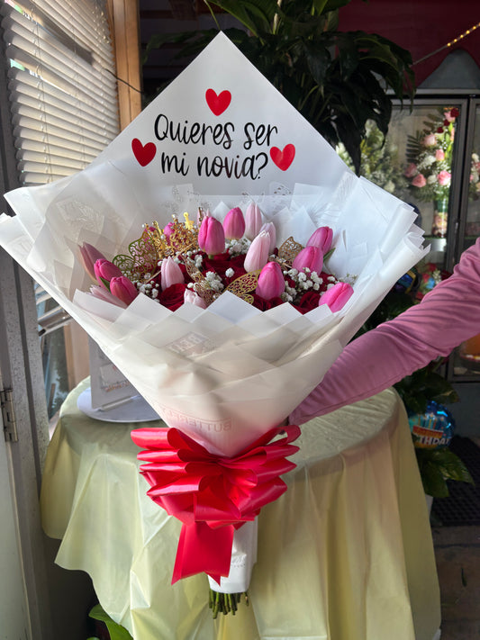 36 rose with 20 pink tulips✨🌷