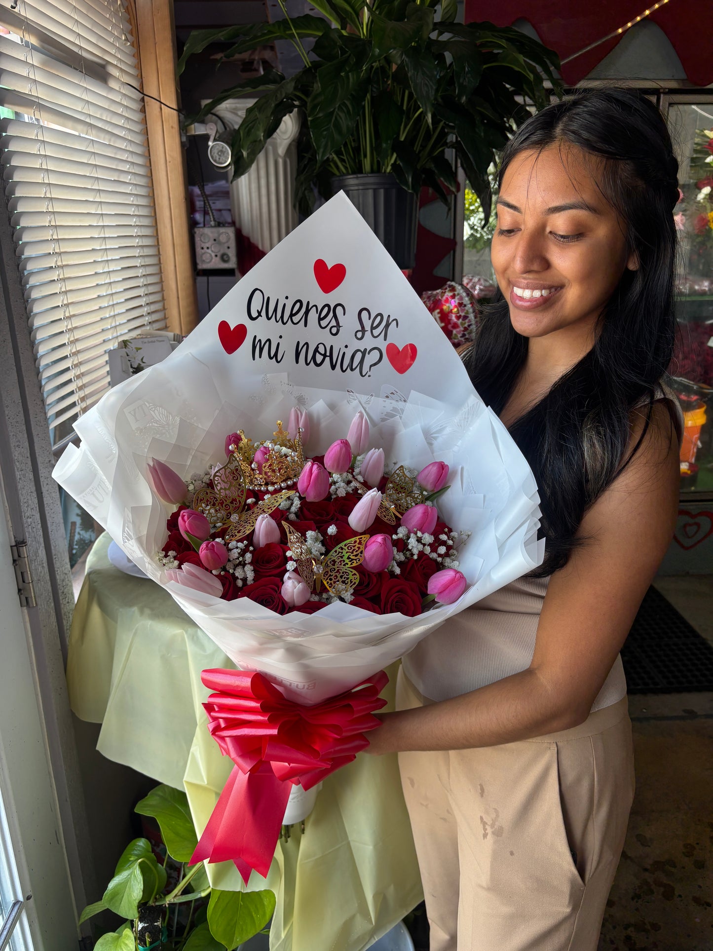 36 rose with 20 pink tulips✨🌷