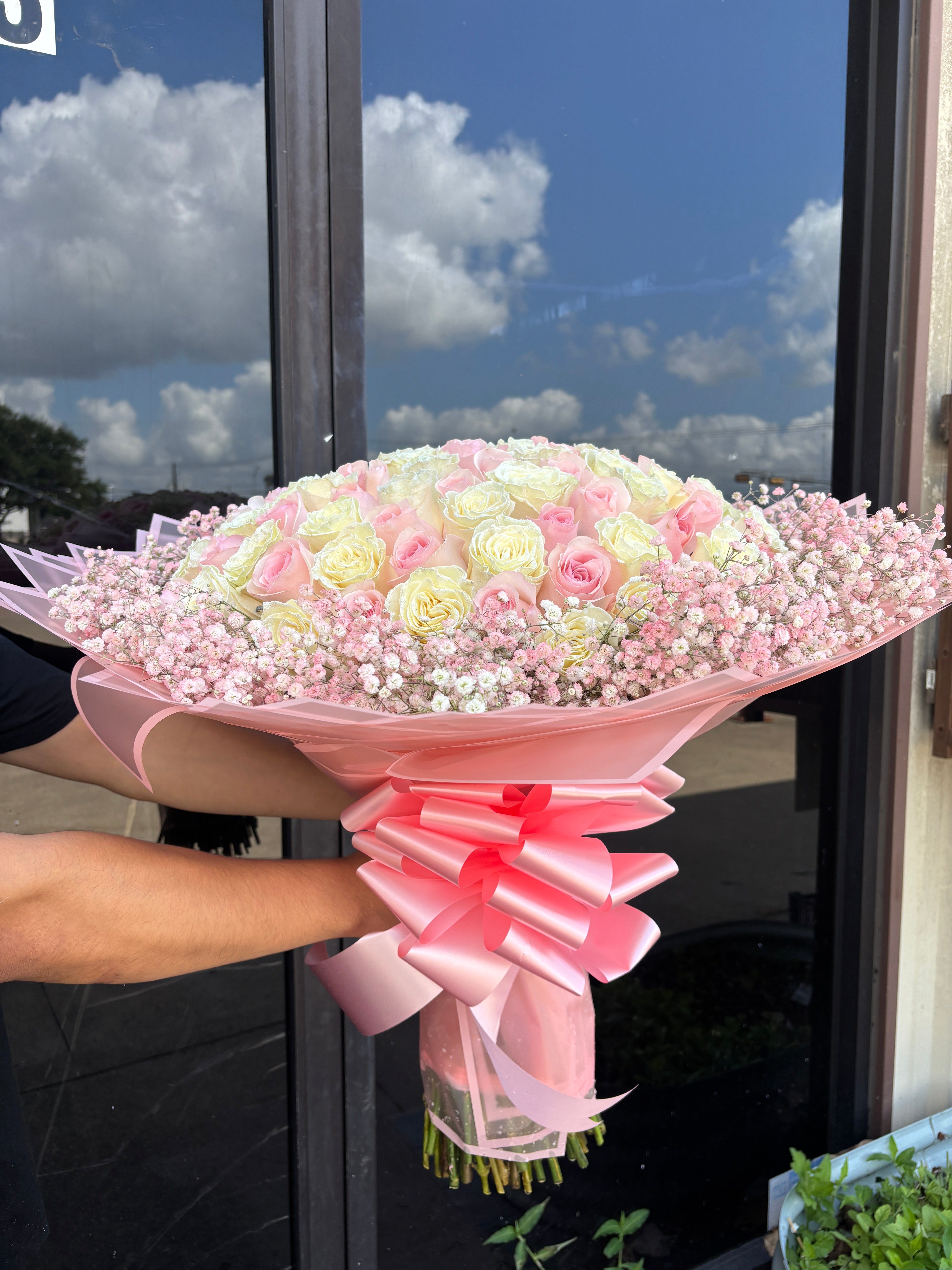 100 pinks and white  + babysbreath 🌸