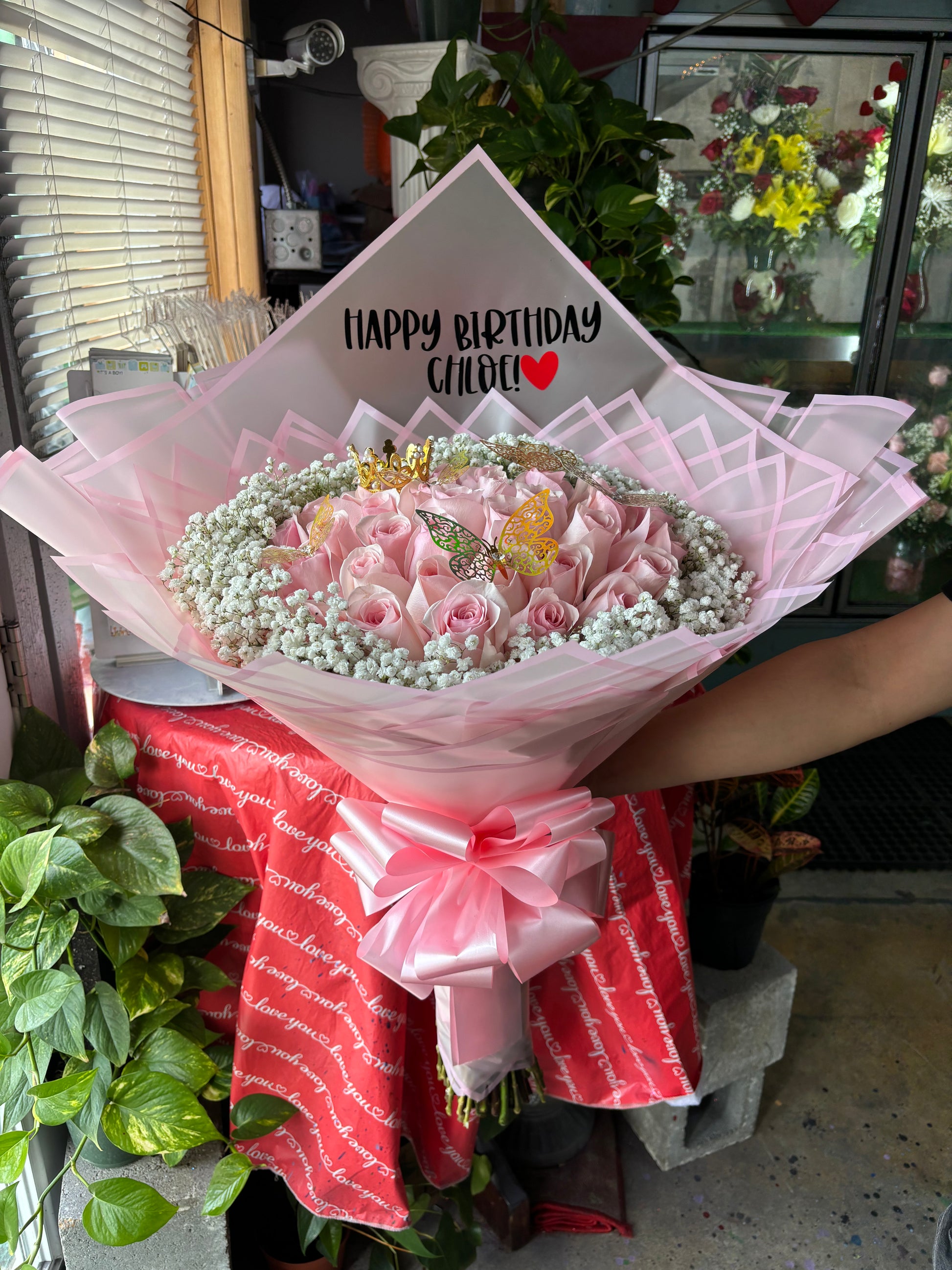 36 pink roses with babysbreath rim 🌸 – Bouquets By Ruby Htx