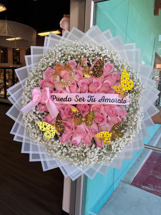 50 pink roses + babysbreath 💖