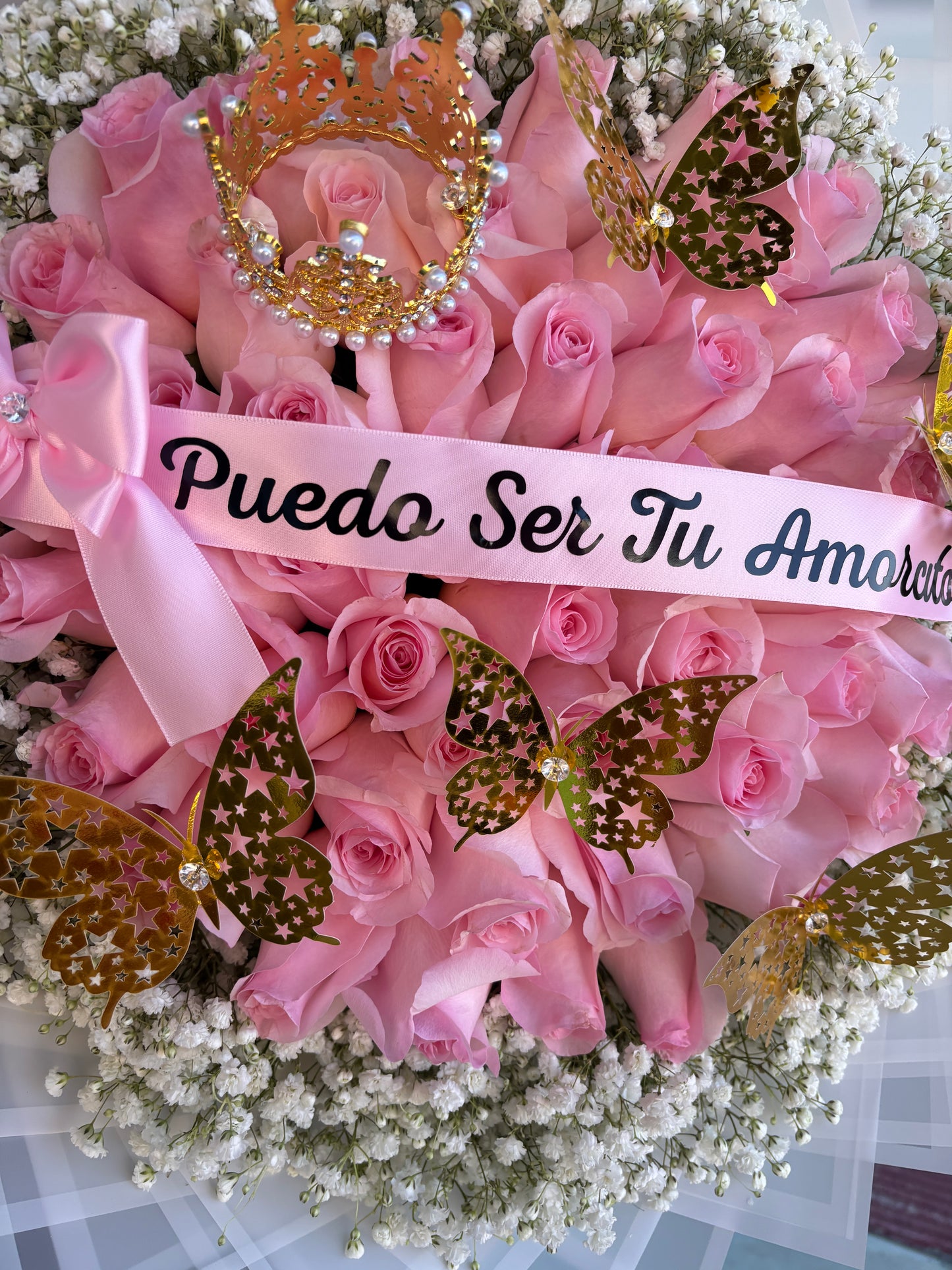 50 pink roses + babysbreath 💖