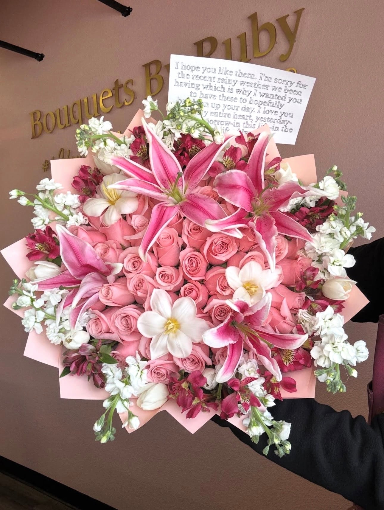 50 sweet pink roses and lilies garden 🎀