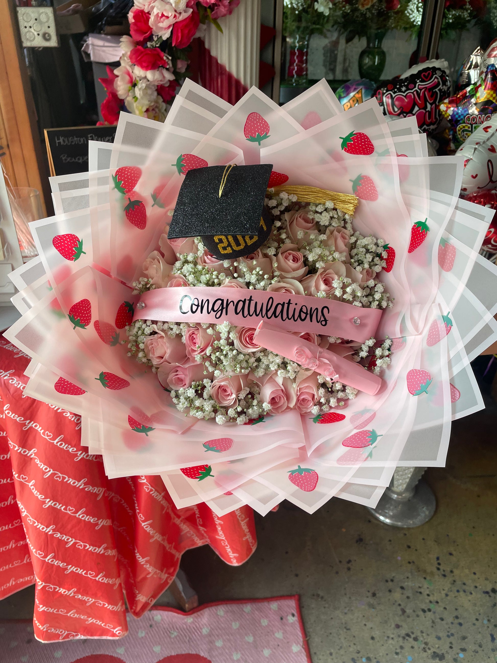 Big Roses For Graduation 24 Rose pink Graduation Bouquet ๐๐ โ bouquetsbyrubyhtx