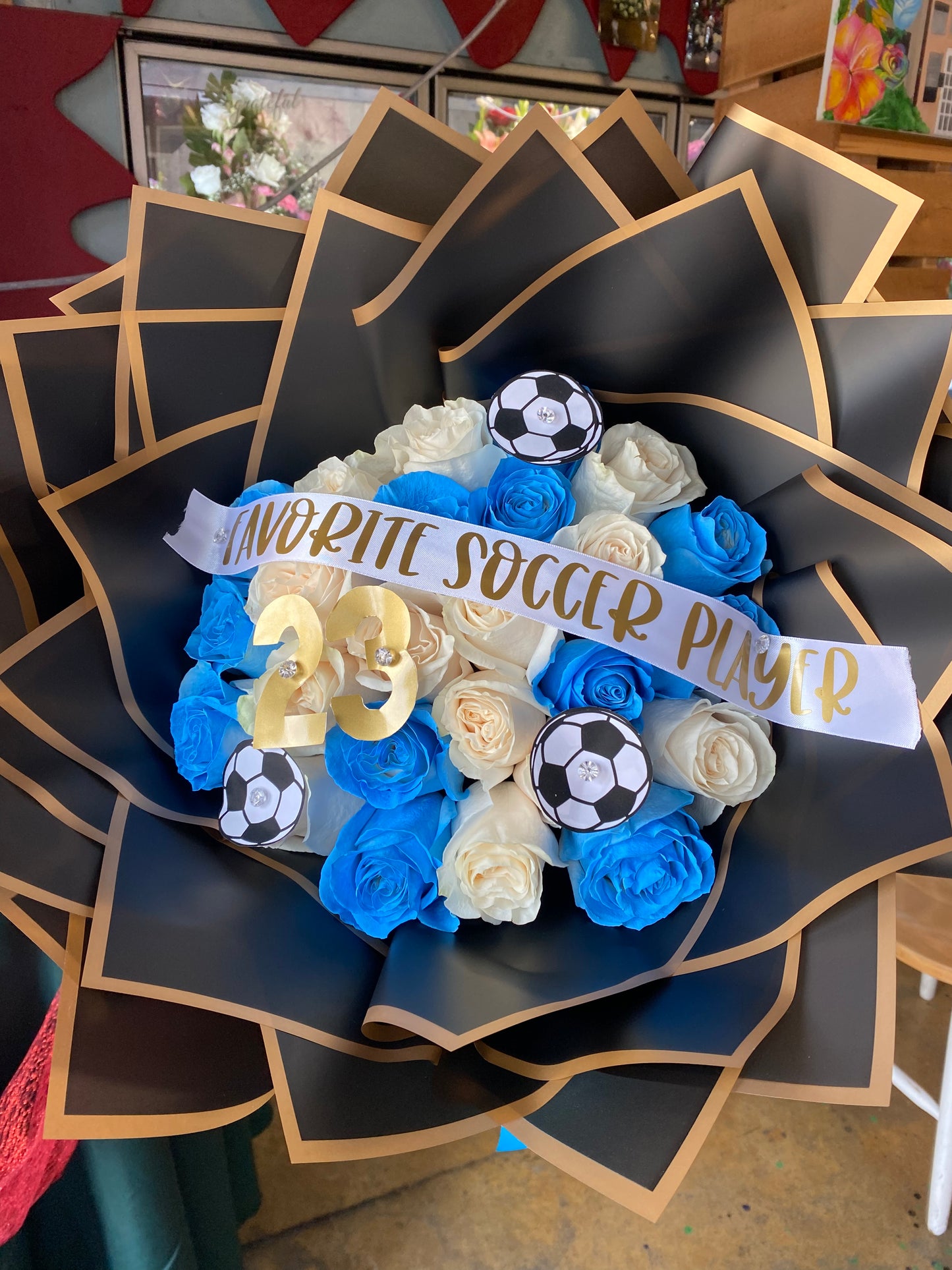 Soccer player bouquet (choose your school color)